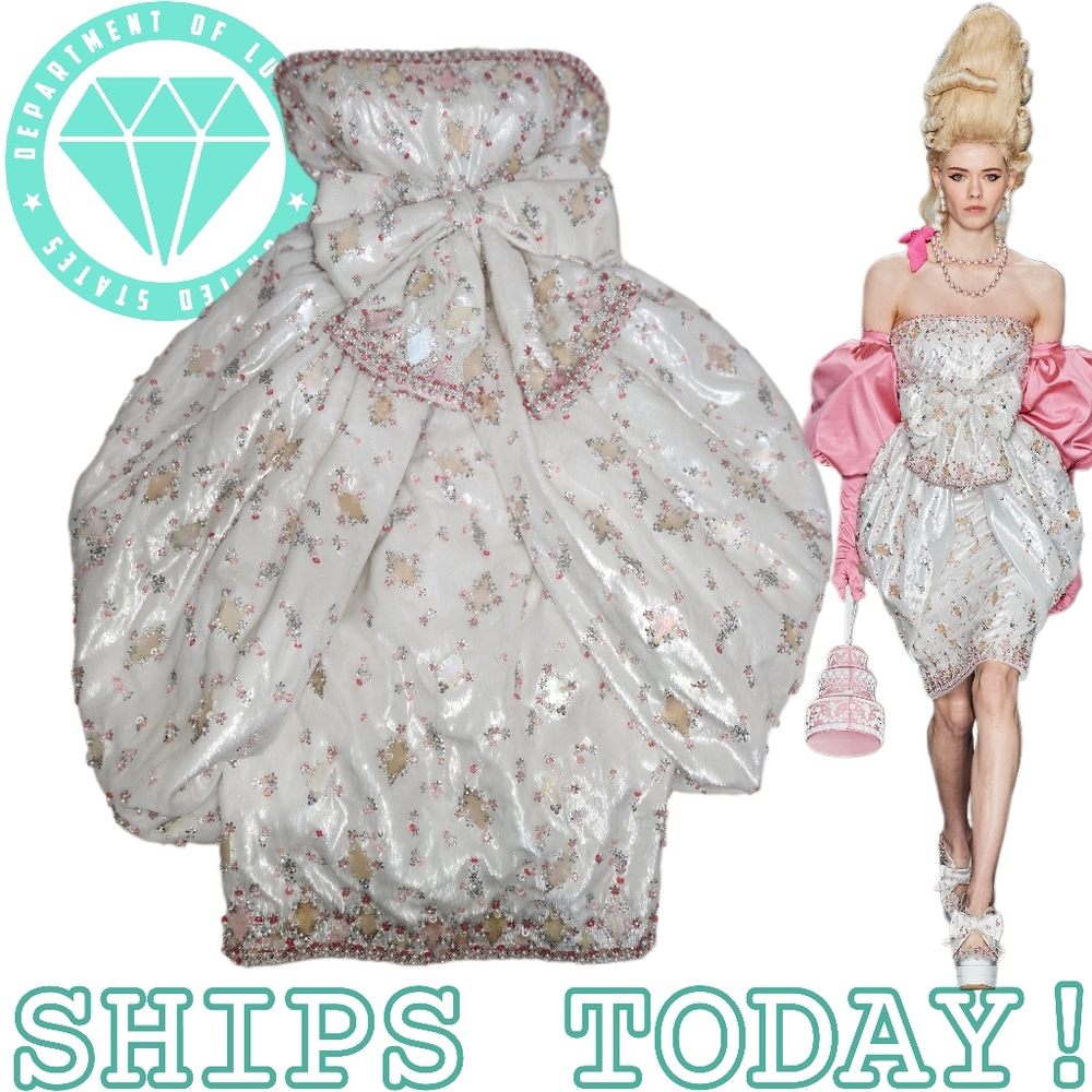 SPRING Easter MOSCHINO COUTURE Faux Fur Dress Marie Antoinette Embellished Beads
